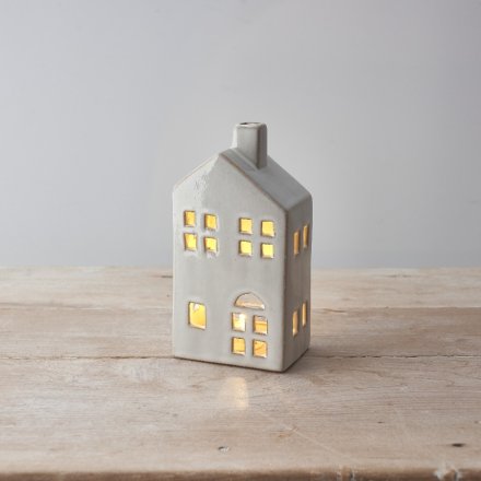 Natural Glazed Ceramic House Tealight Decoration