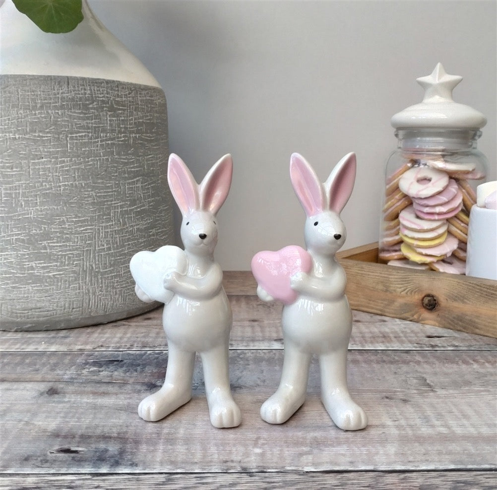 White Ceramic Heart Bunny