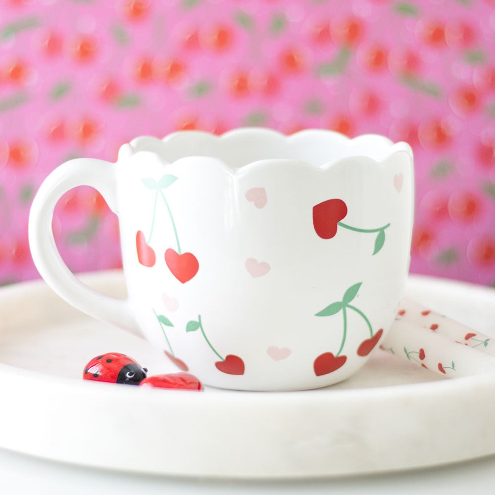 Scalloped Edge Cherry Print Mug