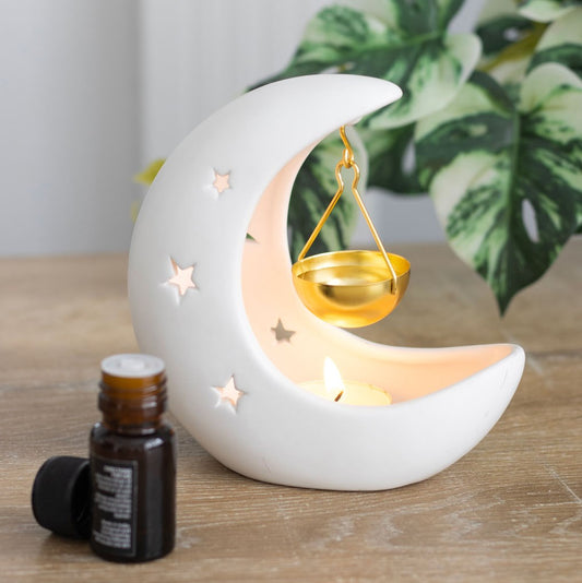 White Crescent Moon Hanging Burner