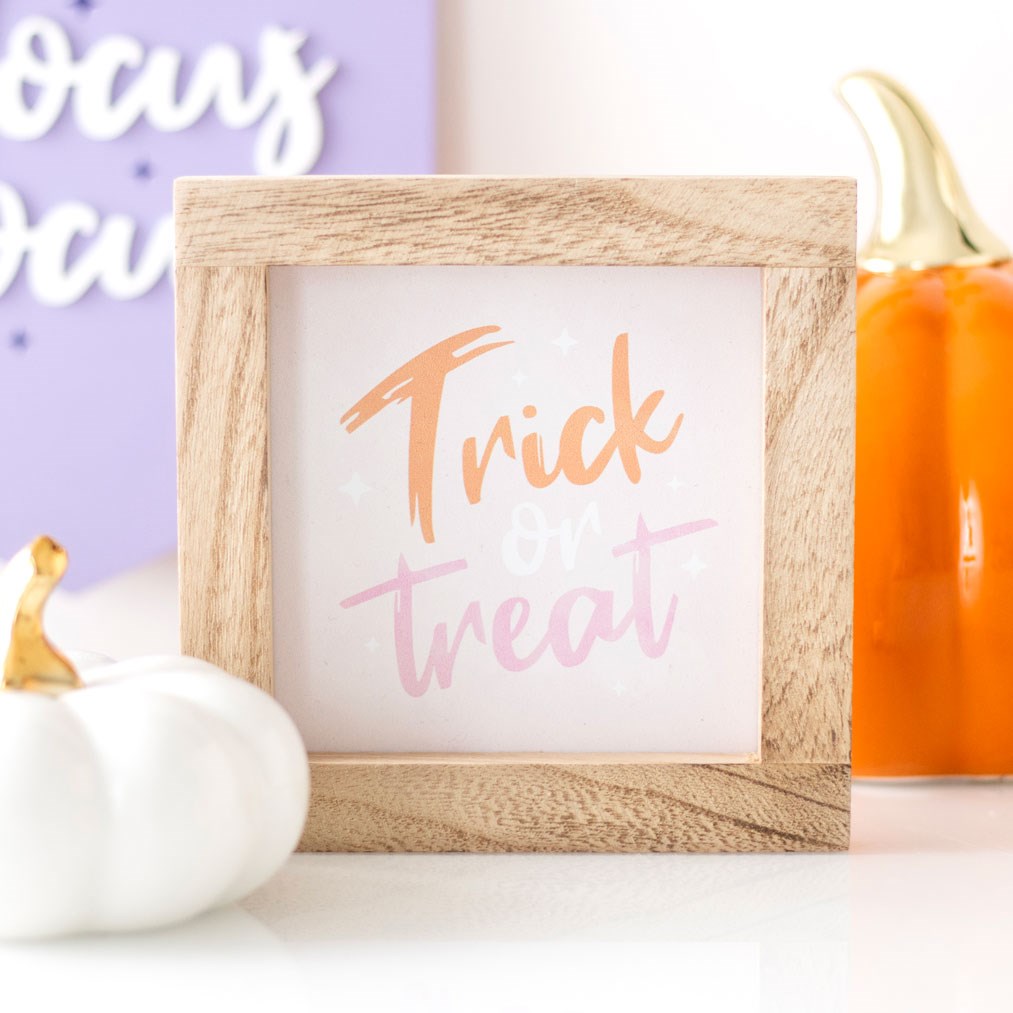 Pink Trick or Treat Wooden Sign
