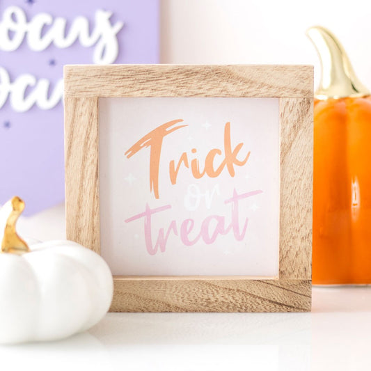 Pink Trick or Treat Wooden Sign